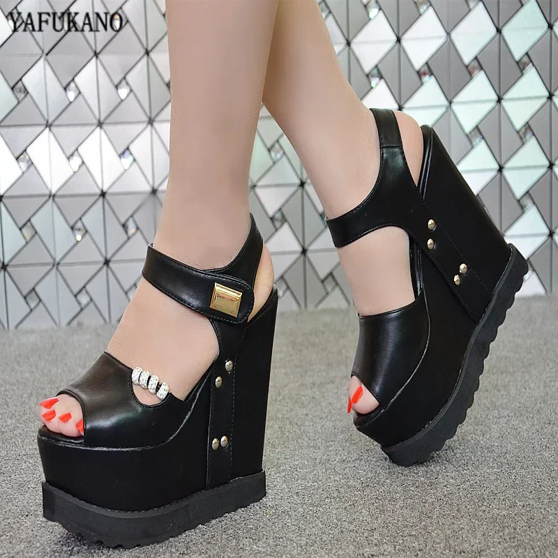 15cm Thick Bottom Wedges Women\'s Sandals 2024 Sexy Summer Woman Shoes Fashion Rome Fish Mouth Increase Within Sandals Pumps