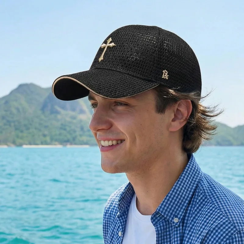 Cross Embroidery Breathable Trucker Hats Men Women Trendy Brand Sunshading Baseball Caps Couple Adjustable Summer Hats