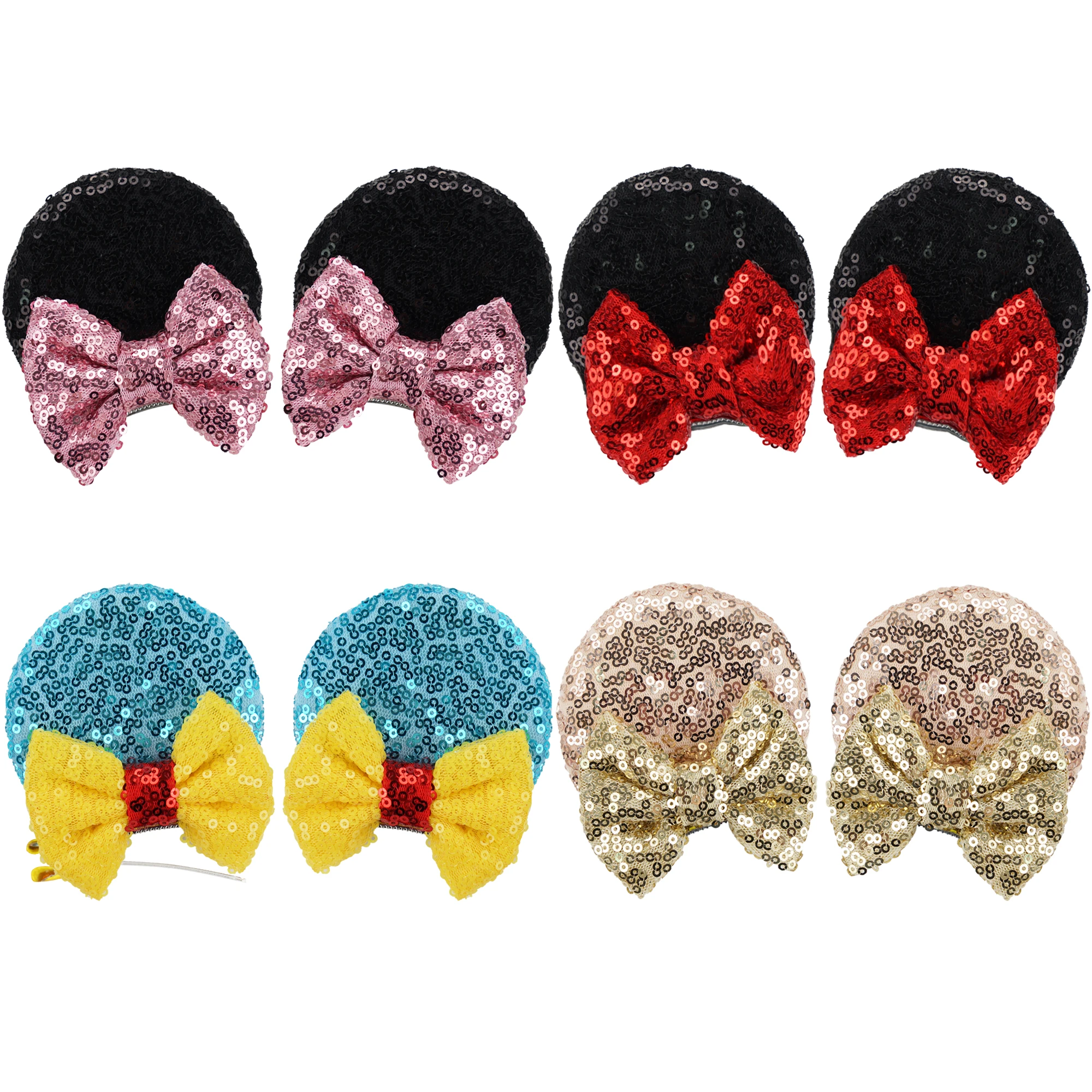 2Pcs Sequin Mouse Ears Hair Clips Glitter Hair Bows Cute Mice Ears Hair Clip Barrettes for Women Girls Hair Accessories forParty