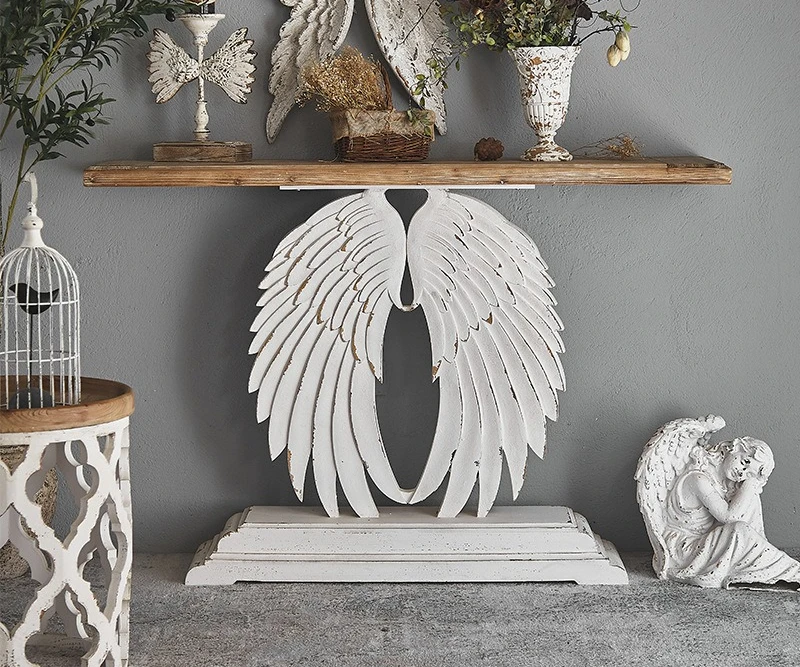 

American retro solid wood carving flower case, living room entrance table against the wall, long table rack, wedding decoration