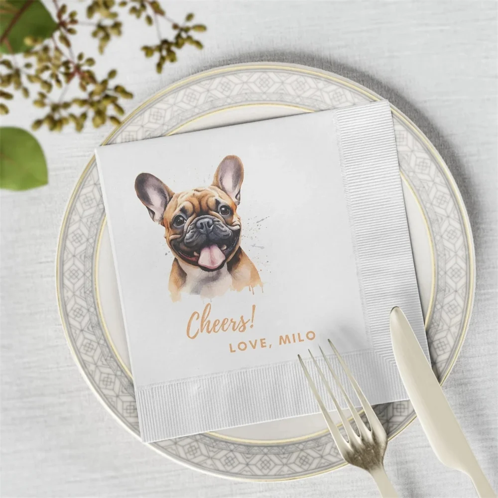 50 PCS Custom French Bulldog Napkins, Frenchie Mom, Frenchie Dad, Wedding, Birthday, Bridal Shower, Reception, Custom Cocktail N