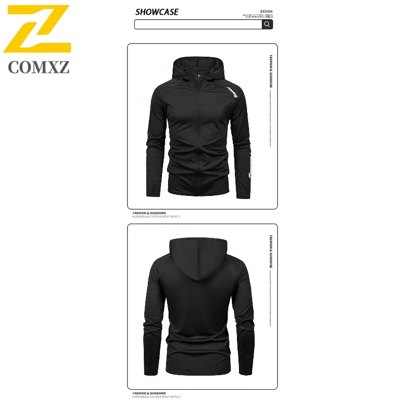 سترة لياقة بدنية رياضية للرجال من COMXZ سترة جديدة للخريف والصيف والجري سريعة الجفاف مع قلنسوة قابلة للتمدد معاطف خارجية غير رسمية قابلة للتنفس #3