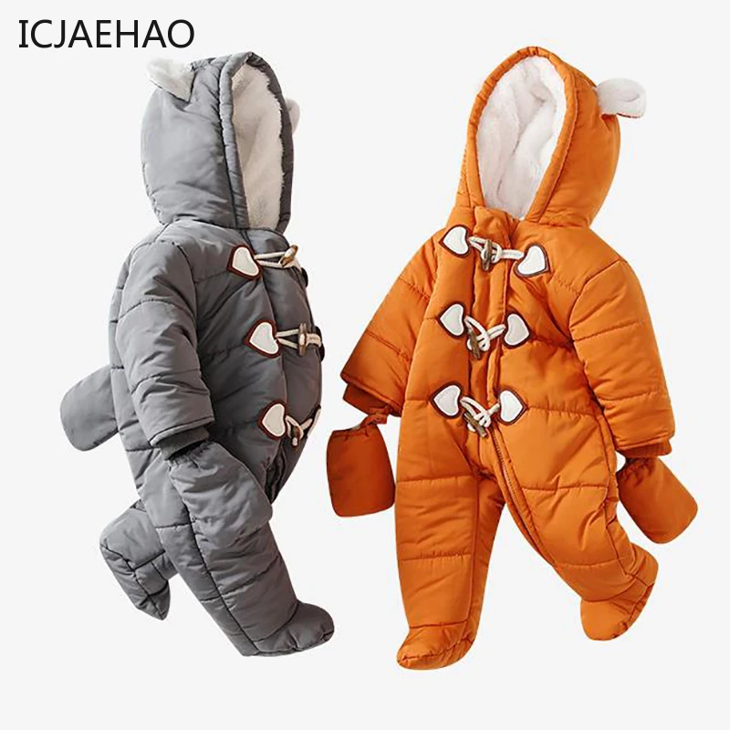 

2025 Boys Snow Infant Baby Girls Boys Winter Romper Coats Hooded Newborn Snowsuit Jumpsuit Down Coat Jackets Jumpsuit Bodysuit