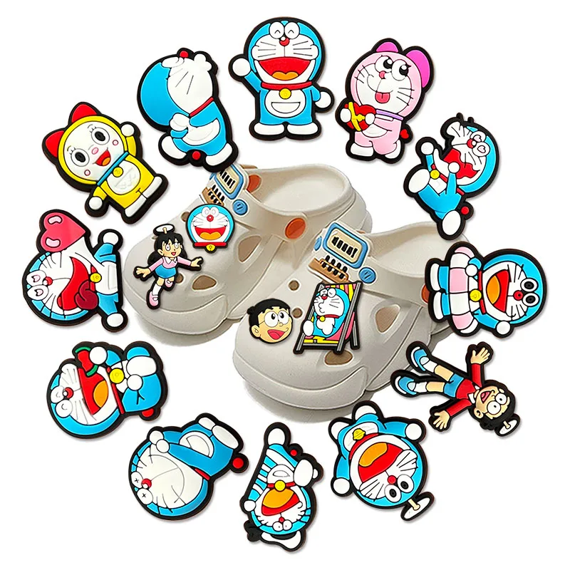 

16-100pcs MINISO Doraemon Shoes Charm Clog Decorations PVC Shoe Accessories Buckle Garden Sandals Charms for Wristband gift