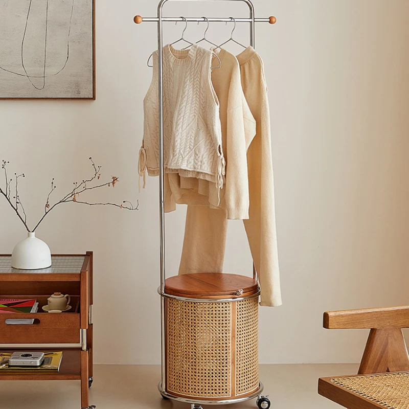 Movable Floor Hanger Solid Wood Rattan Clothes Rack Silent Style Bedroom Coat Rack B & B Clothes Rack