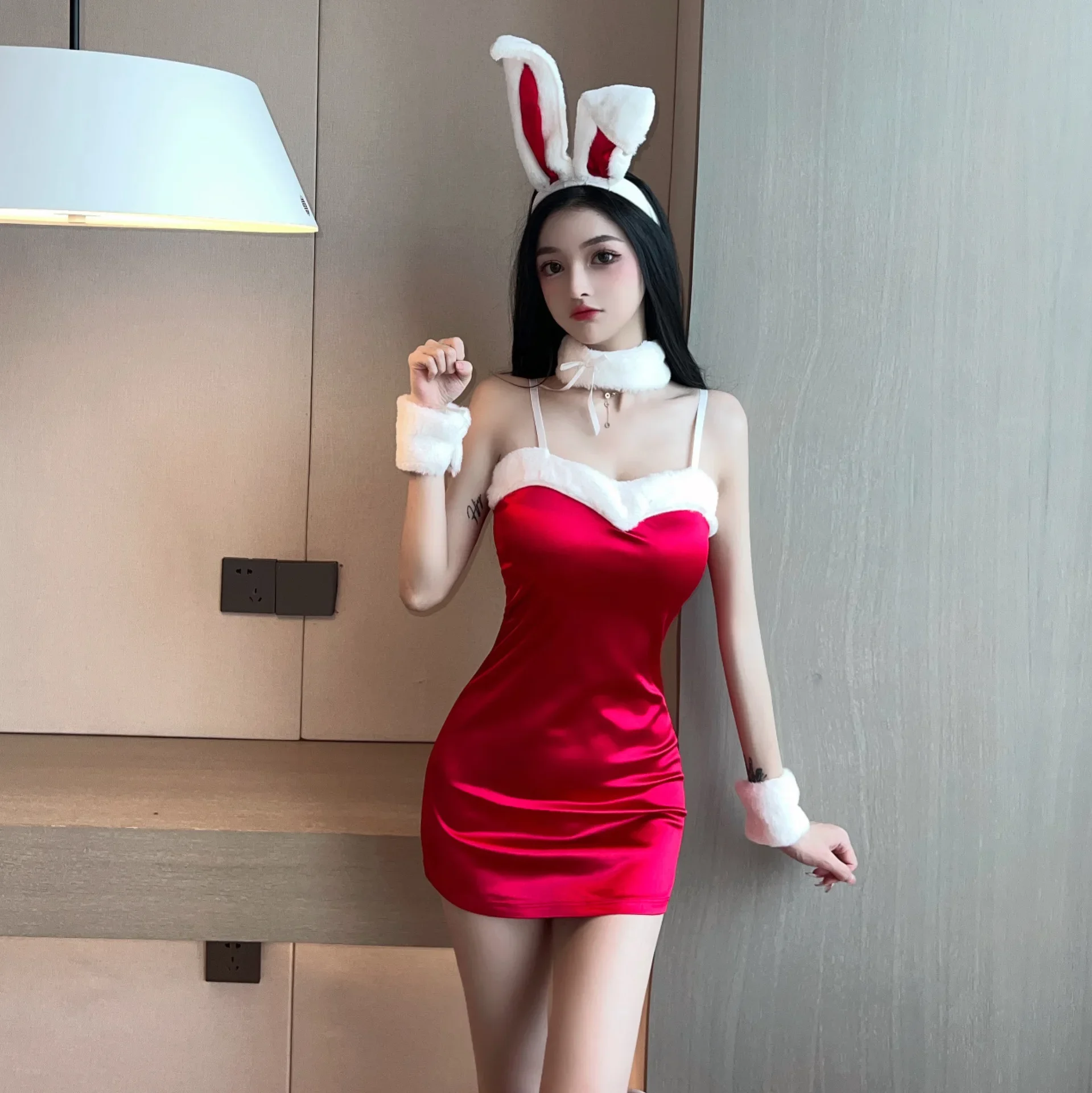 Ladies Sexy New Year's Christmas Robe Bunny Uniform Tub Top Dress Set