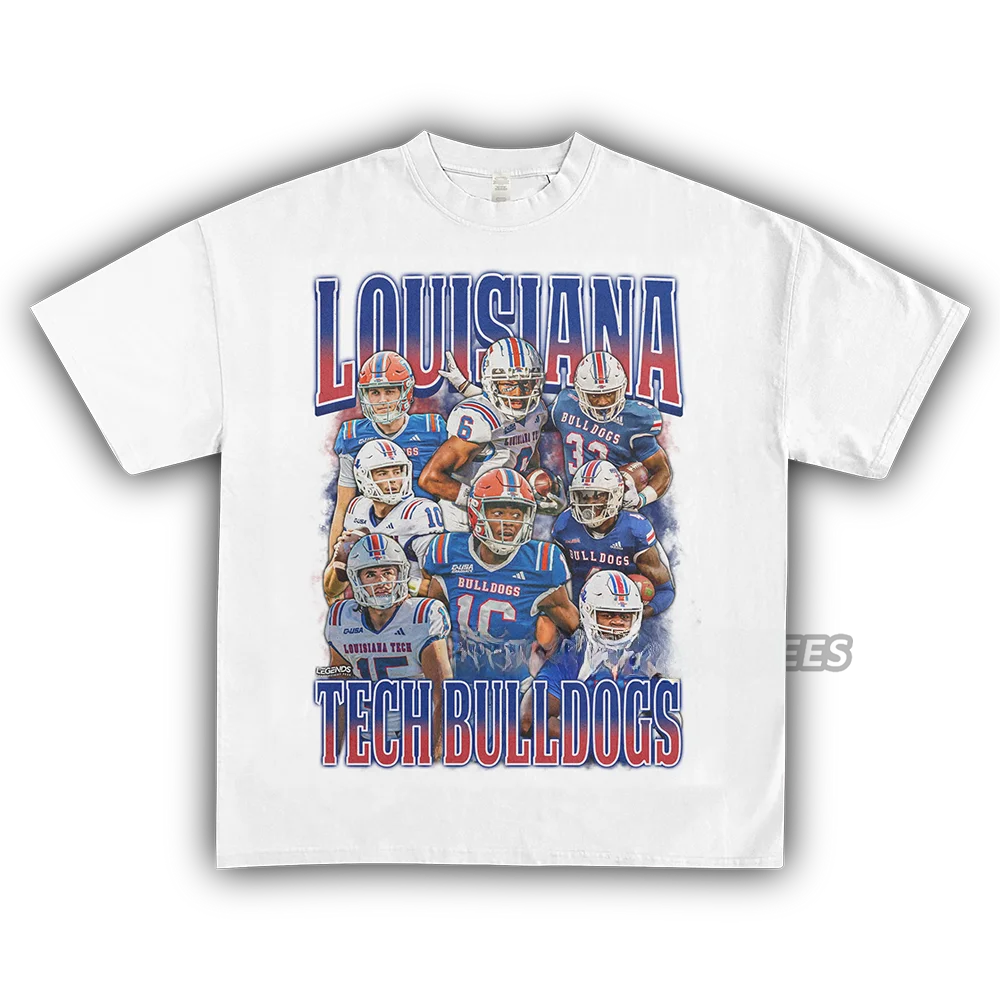 

Homage Tee American Fooall Louisiana Tech Universi Bulldog Print Heavyweight ort Sve T-irt Loose Fit Youthful Tren...