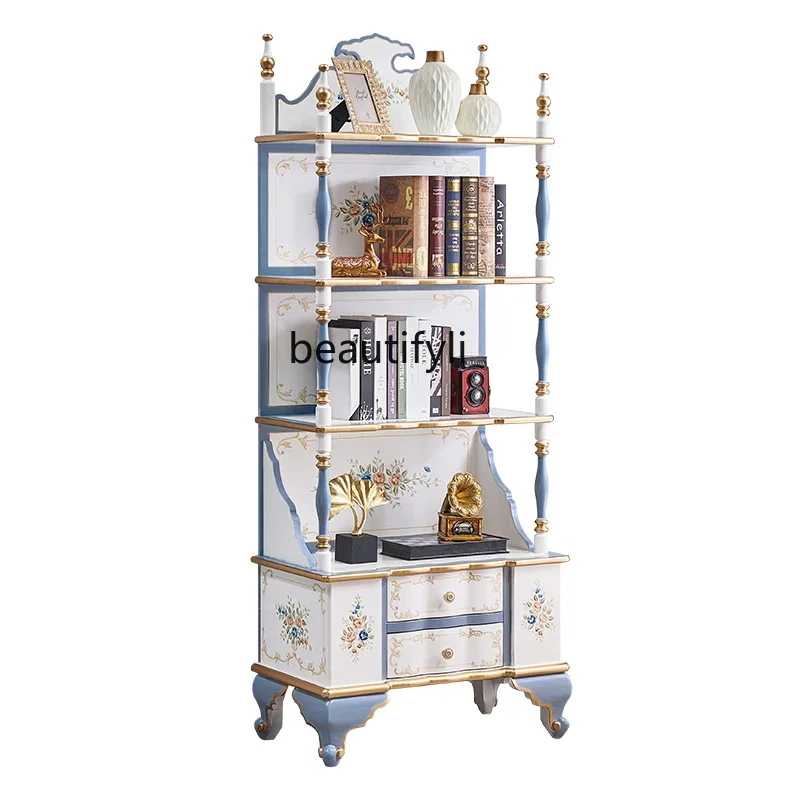 

yj9 High-End Luxury European-Style Display Cabinet Vintage Shelf Painted French Classical Floor Bookshelf