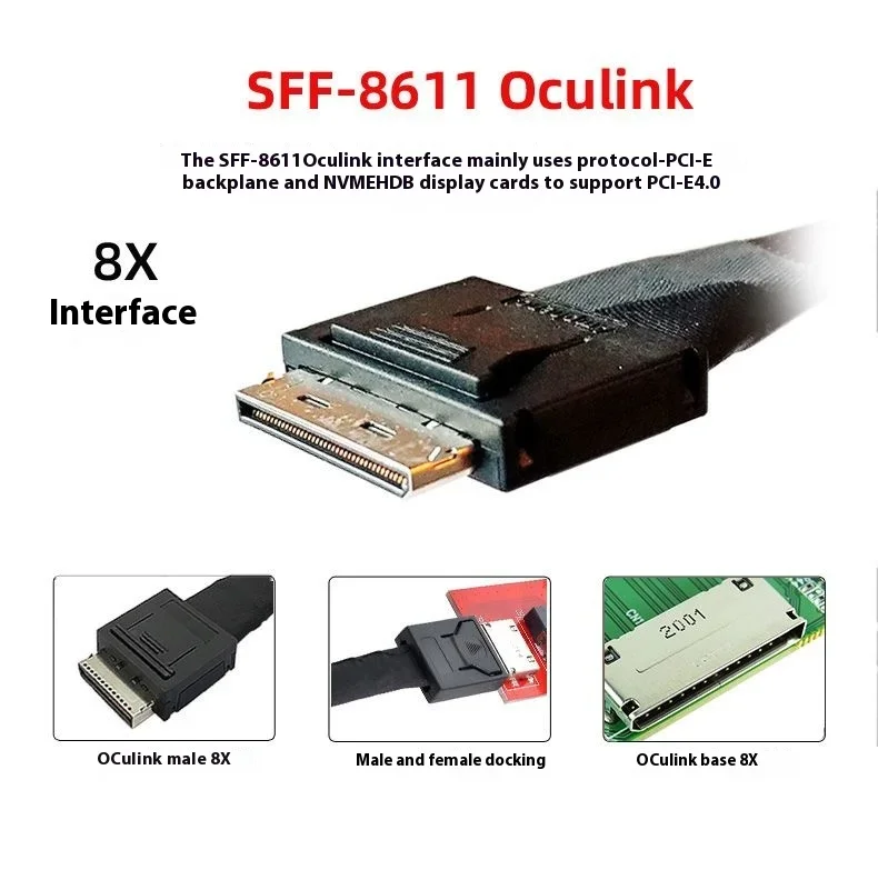 Oculink 8x SFF-8611 auf MiniSAS HD 8643 8087 8654 8611 8i 4i Stecker auf Stecker Festplatte Solid State PCI-E Verlängerungskabel 8639 U.2