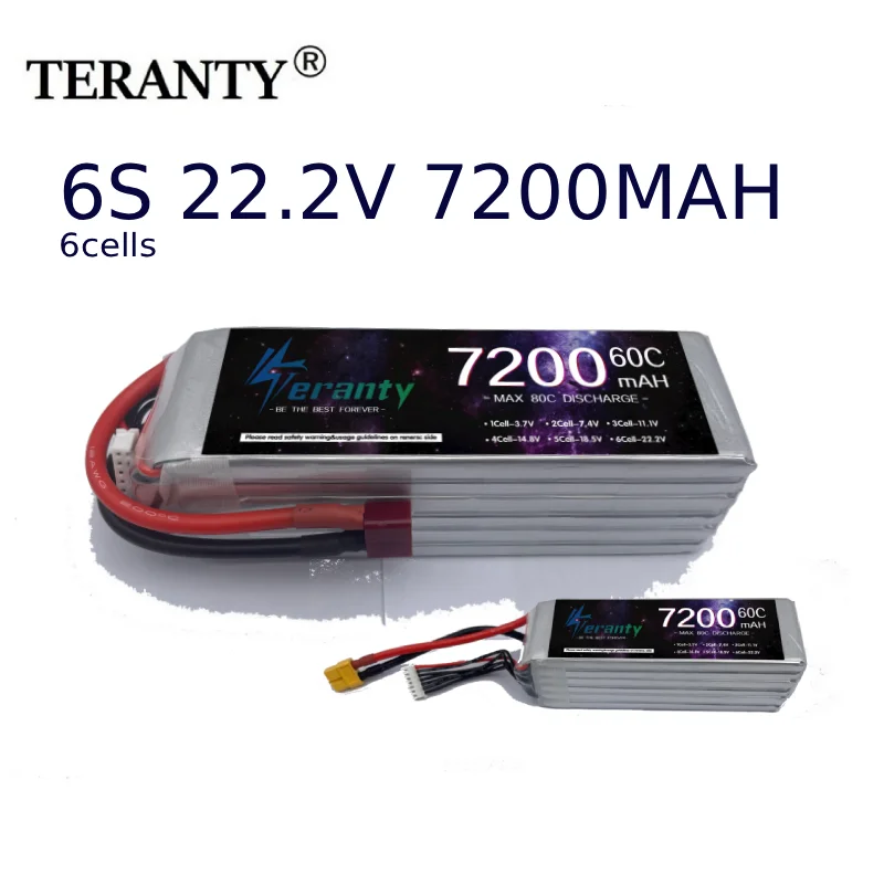 Teranty 7200mah 60c 6S 22.2v For RC FPV Drones Multi-rotor aircraft large Planes, RC racing cars, RC boat