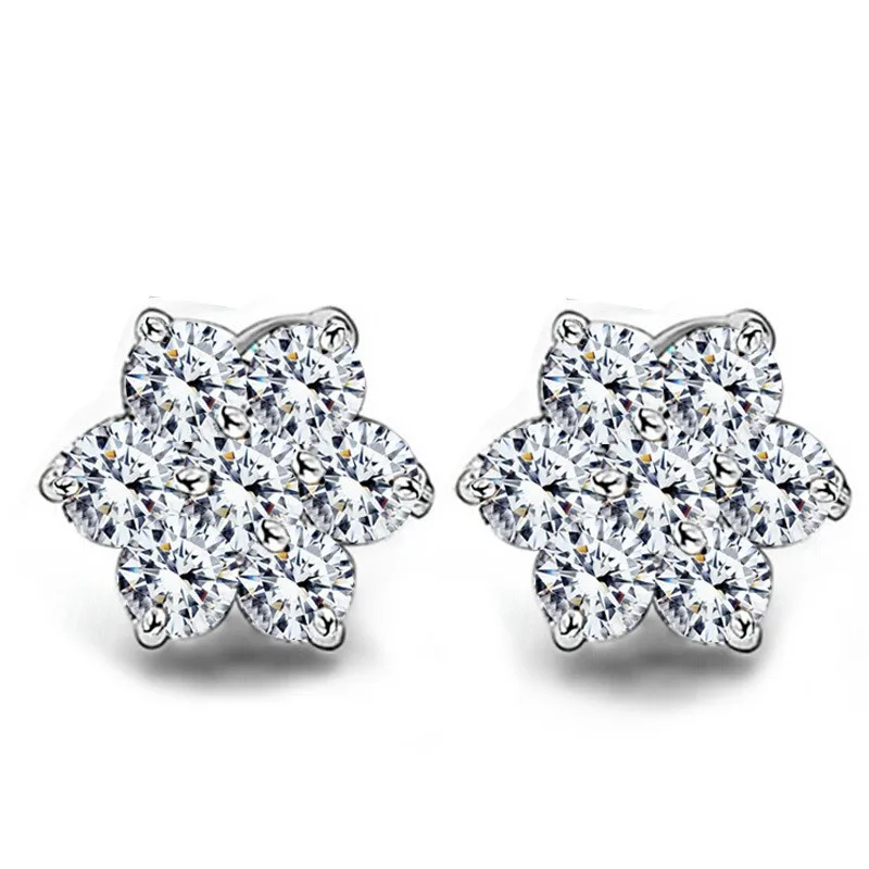 snowflake flower Edelweiss brilliant AAAA+ real zircon charm gift Stud Earrings fashion Jewelry lover party summer beach quality