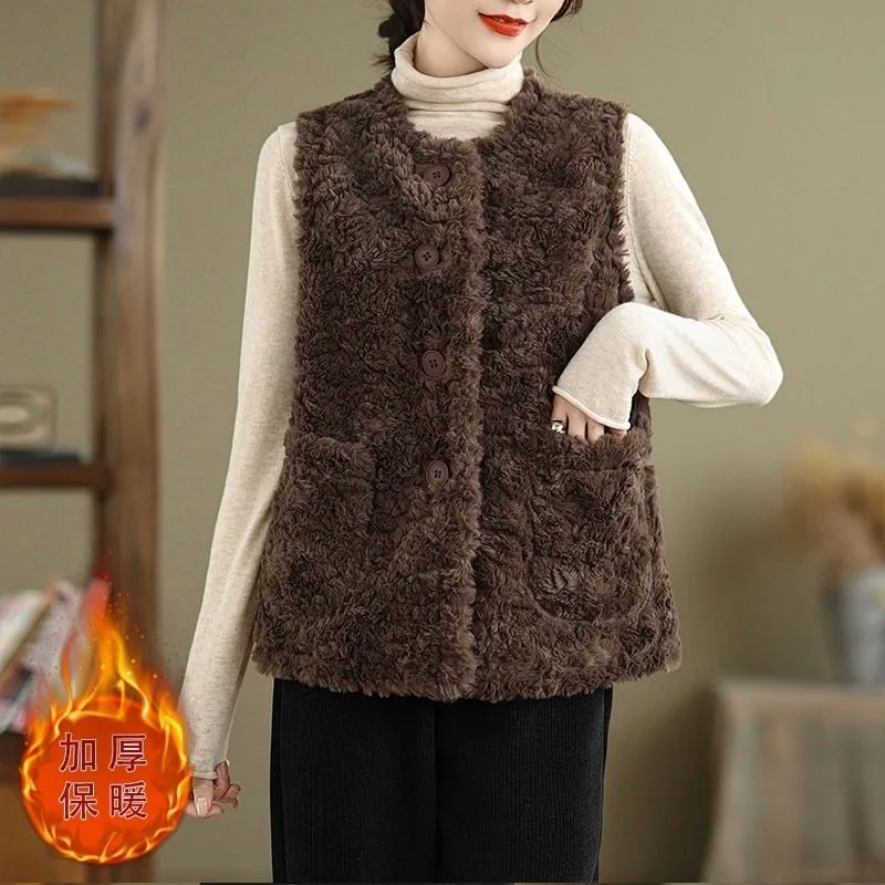 

Новый меховой жилет на осень и зиму плюс бархатный свободный теплый внешний жилет без рукавов жилет куртка в стиле ретро простой