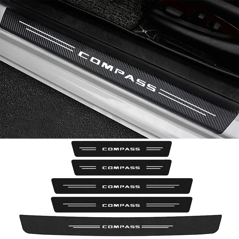 Carbon Fiber Car Door Sill Protector Plate for Jeep Compass Badge Rear Trunk Bumper Threshold Sticker Decals Accessories