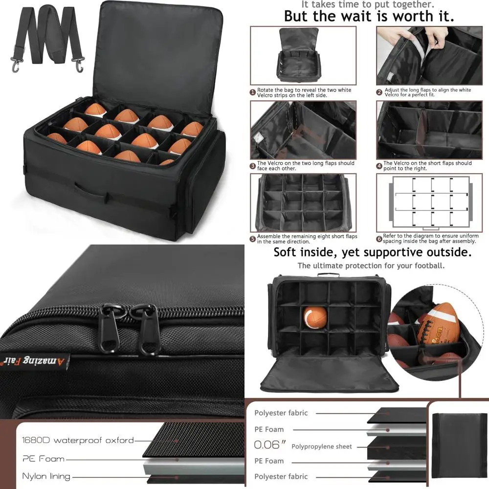 

Football Ball Storage Bag - Holds 12 Soccer Balls, Durable Organizer with Easy Carry Handles