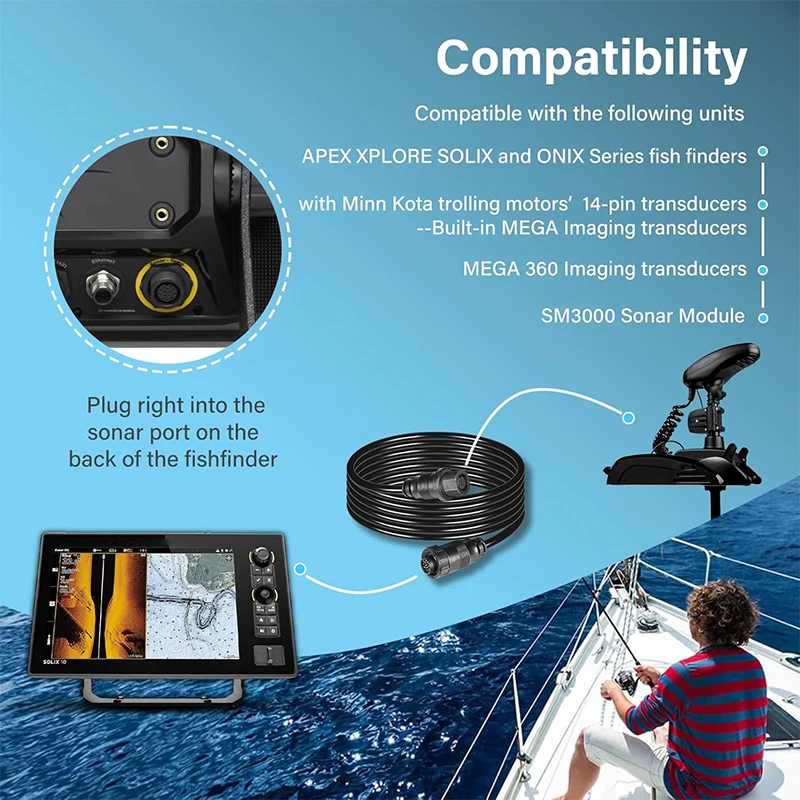 Immagine 5: 720106-1 Cavo di prolunga per trasduttore EC M3 14W10 a 14 pin, per Fish Finders Humminbird APEX XPLORE SOLIX e Onix Series (10 piedi)
