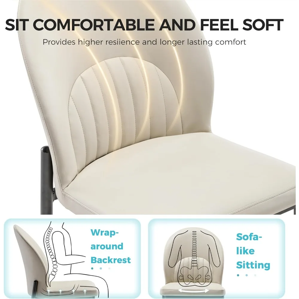 Gepolsterte moderne Esszimmerstühle aus der Mitte des Jahrhunderts, 2er-Set, dicke Rückenlehne, ergonomische Küchen- und Esszimmerstühle, langes PU-Leder