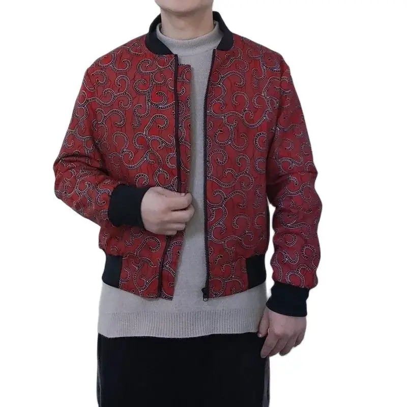 African Jacket For Men African Long Sleeve Top Double Layered Wax Print Men Short Coats