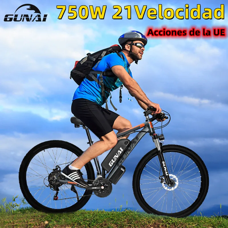 GUNAI 750W Electric Bicycle Motor 29Inch Off-Road Tire 21-speed with 48V 15Ah Battery Dual Disc Brake Electric Bike