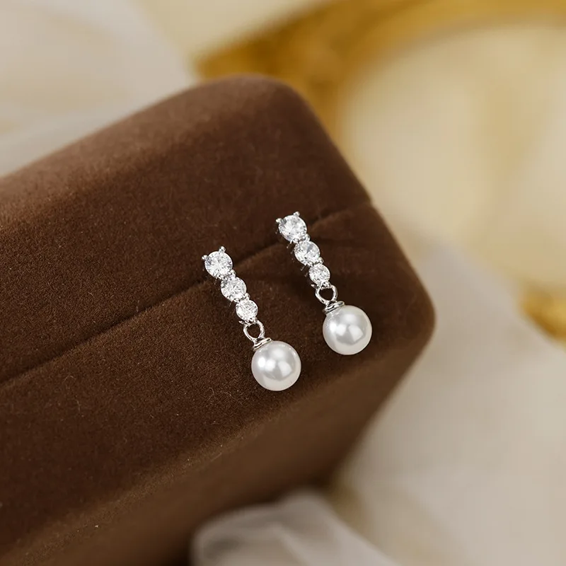 925 Sterling Silver Jewelry Women Fashion Small Pearl Stud Earrings Gift for Girls and Lady