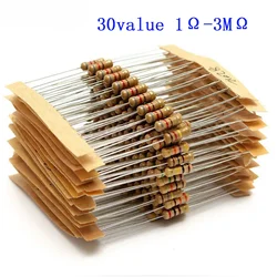 300PCS 1Ohm-3M 0.5W Resistor Assortment Kit Set Carbon Film Metal Resistors DIY Resistance Assorted Kit 470R 560R 2.7K 10K