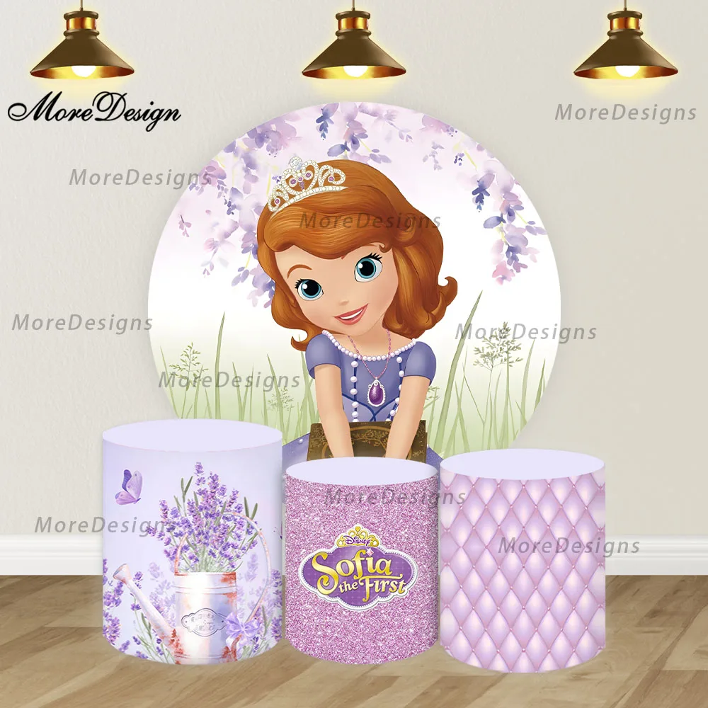 Sofia the First Round Photo Backdrop Covers For Girls Birthday Baby Shower Cylinder Covers Vinyl Polyester Photo Background