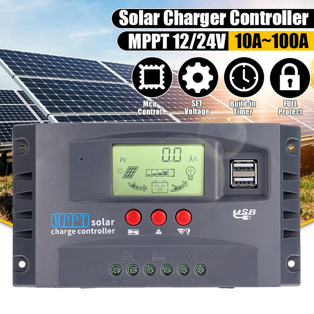 12V/24V MPPT Solar Charge Controller 50VDC Regulator Colorful Screen For Lifepo4 GEL Lithium Lead Acid Battery 20A/30/50/60/100A