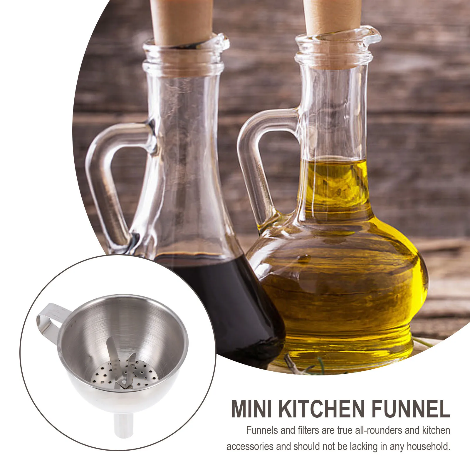

1Set Stainless Steel Kitchen Funnel Filter Mini Hoppers Rustproof Accessories Easy Use Kitchen Tool for Liquid Transfer