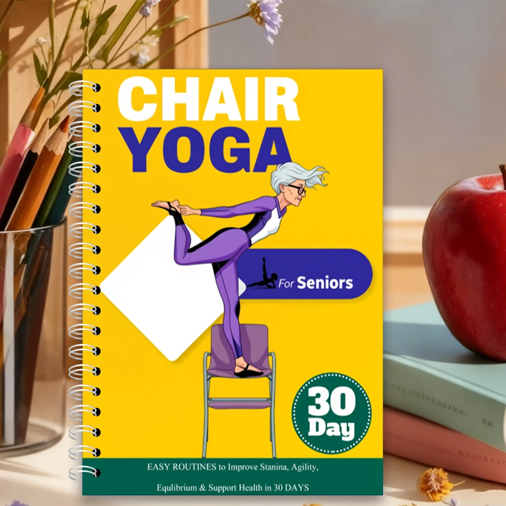 Chair Yoga Logbook Notebook Fitness Plan for Seniors Over 60, Gentle Seated Yoga 30 Day Challenge for Balance Flexibility, A5 Ea