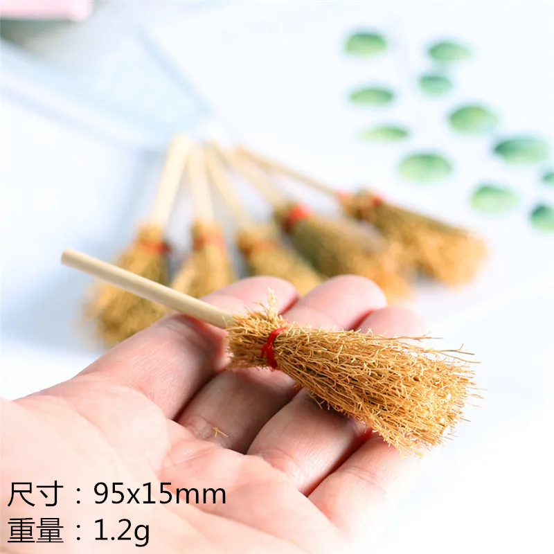 3/6/10 pcs Mini Broom Witch Straw Brooms DIY Hanging Ornaments for Halloween Party Costume Props Dollhouse Accessories