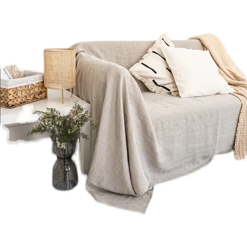 French Pure Linen 100% Fabric Pure Color Sofa Cover Cloth Sofa Towel Suitable for All Seasons Love Seat Couch Cover Summer New - Image 4