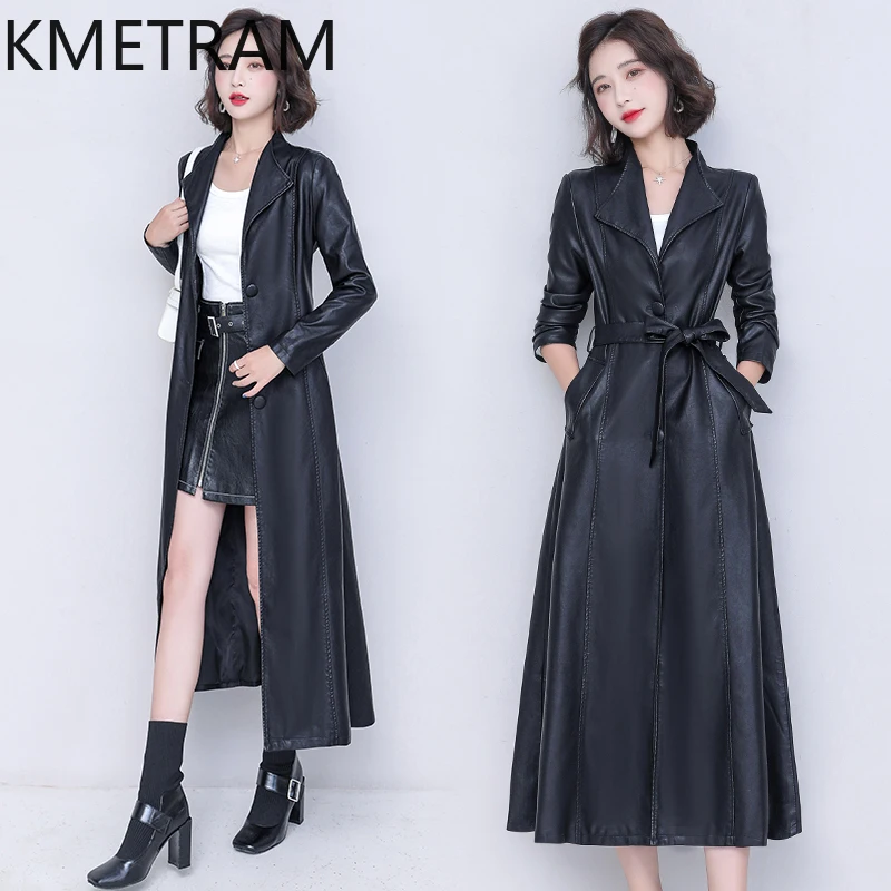 KMETRAM Real Sheepskin Leather Jacket Women Large Size Spring Autumn Long Women's Clothing Overknee Womens Coat 2024 Slim Fit