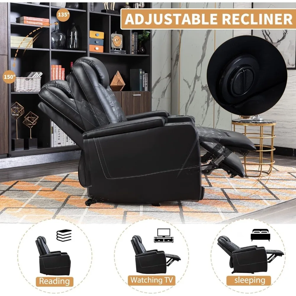 Power Recliner Chair, USB Ports and Cup Holders, with Hidden Arm Storage, Overstuffed Electric Home Theater Seating Reclining