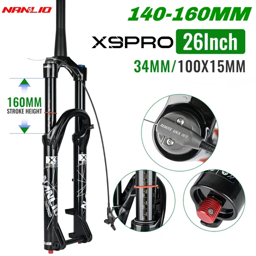 Nanlio X9 PRO horquillas de suspensión de bicicleta 34MM 26 27,5 ""29 pulgadas horquilla de bicicleta MTB amortiguación horquilla de Gas y aceite 140/160MM con casquillos de Metal