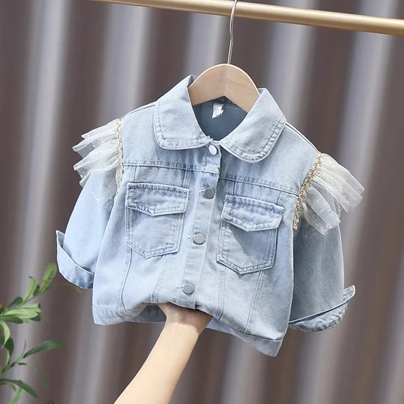 Toddler Baby Girl\'s Denim Jackets Kids Light Blue Soft Denim Coat for Girls Infant Girl Long Sleeve Outwear with Bow fits 1-8Y