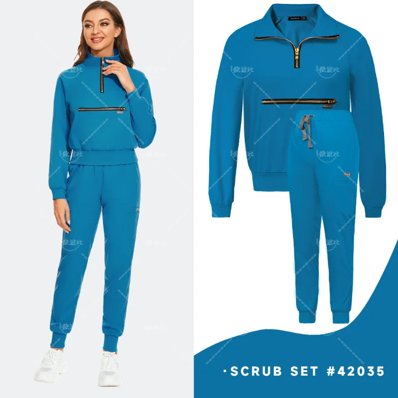 Solid Color Nurse Scrub Set Gown Pocket Joggers Pants Wholesale Price Scrubs Set for Women Pet Hospital Uniform Set Scrub Suits