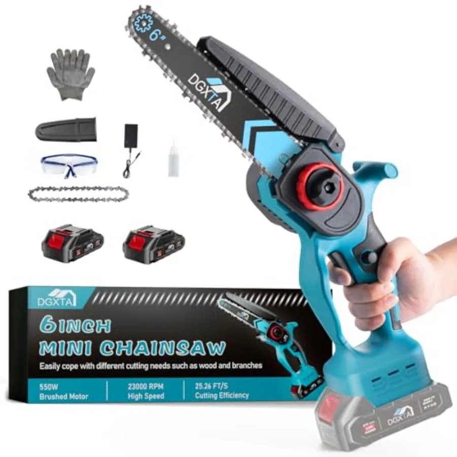 

6-дюймовая мини-цепная пила 21В, легкая ручная аккумуляторная пила с 2 батареями по 2000 мАч, подходит для резки древесины