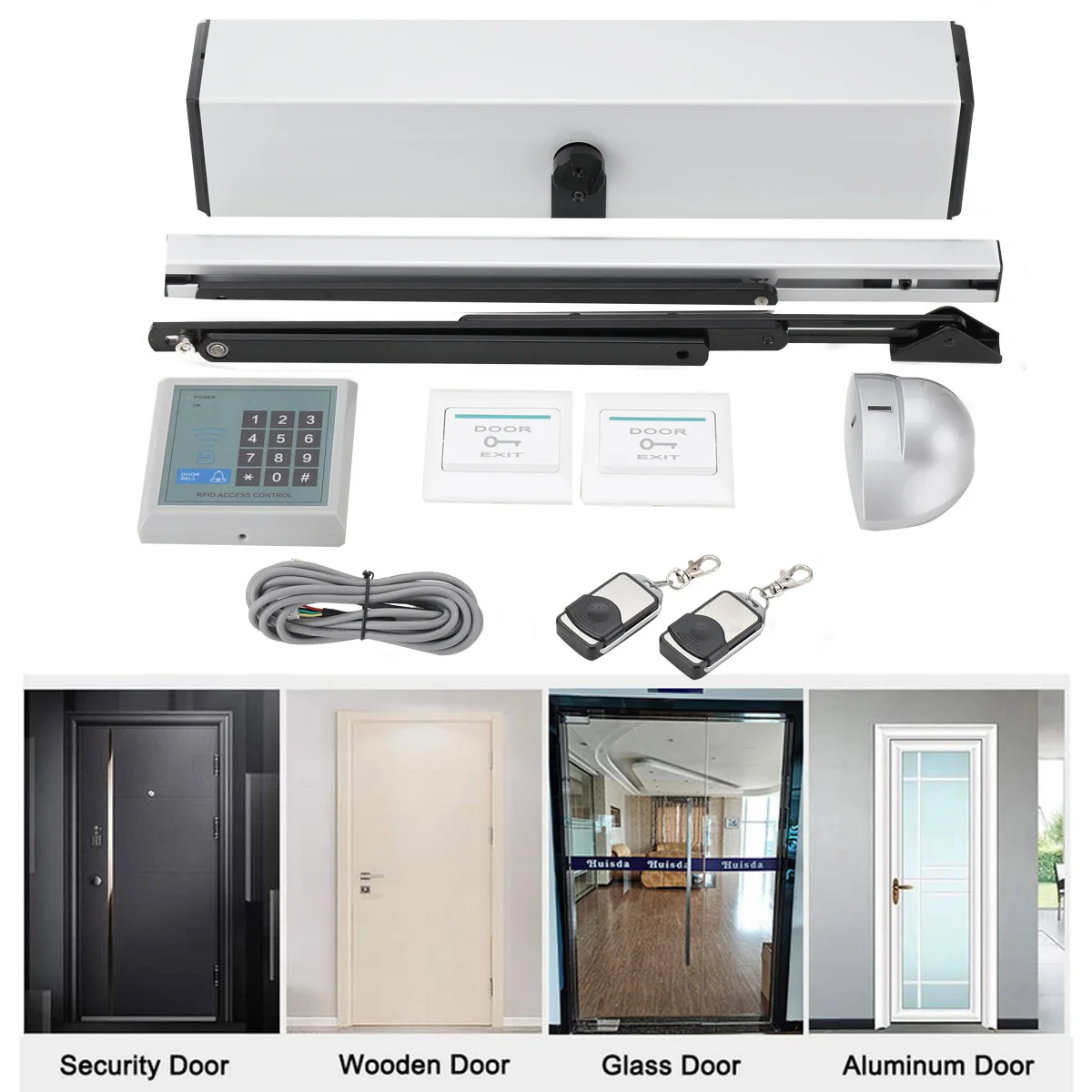 Automatic Swing Door Opener Closer 100v-240V Residential Commercial Electric Swing Gate with 2 Remote Controllers for Hotel