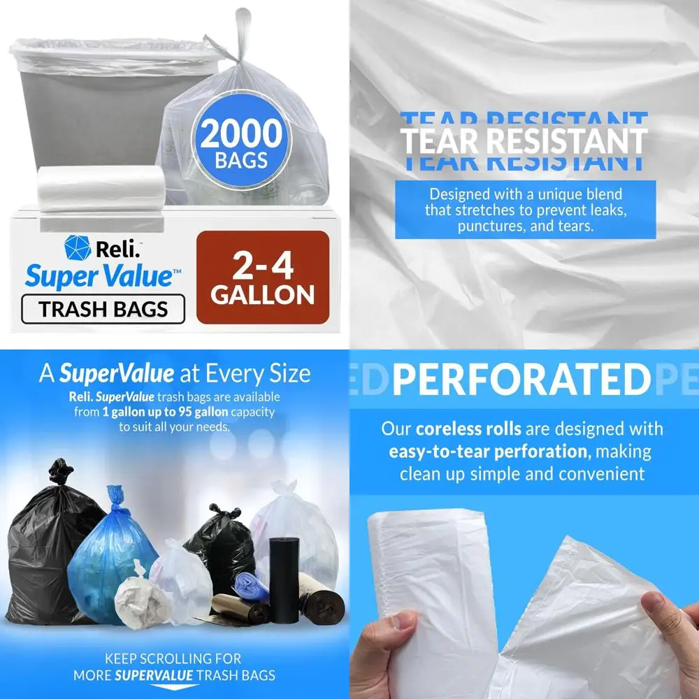 

Прочные прозрачные мешки для мусора для ванной комнаты, 2-4 галлона, 2000 штук, идеально подходят для утилизации отходов