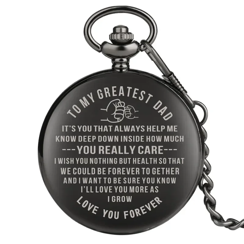 Creative I LOVE YOU To My Dad Theme Men's Quartz Pocket Watch Souvenir Gifts for Father Pendant Chain Arabic Number Clock