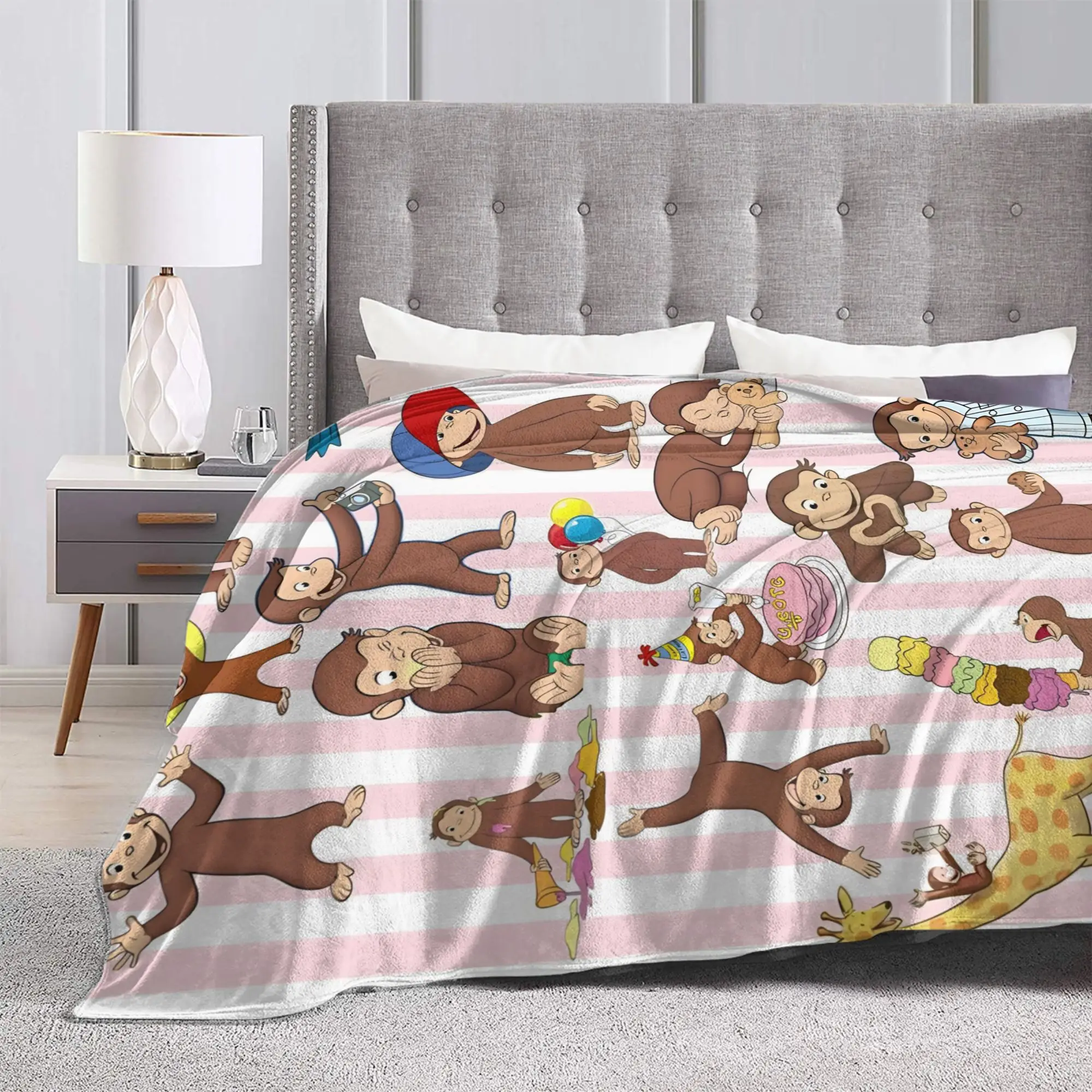 بطانيات جورج الغريبة بطانيات صوف القرد الناعمة المبتكرة لغطاء الخريف/الشتاء،