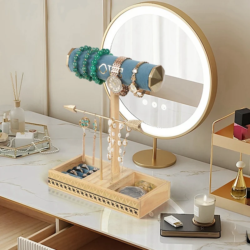 Jewelry Stand Solid Wood Base Storage Rack Earrings Necklaces Rings Jewelry Stand