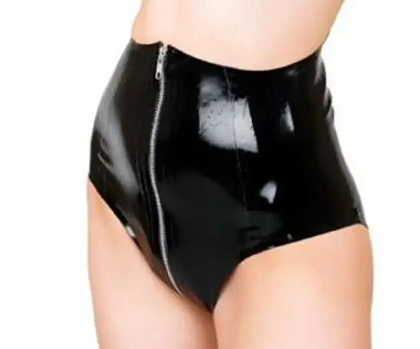 

100% Latex Rubber Black High waist Triangle Shorts/Pants Tight 0.4mm Zip S-XXL halloween party