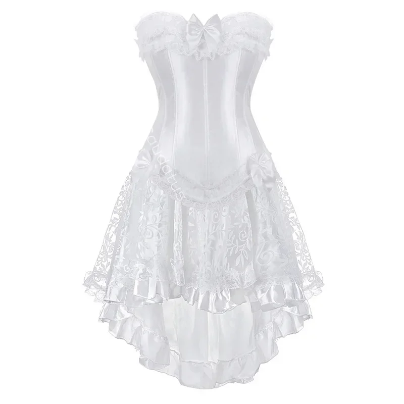 Corset Dress Wedding Bride White Tutu Skrits Lace Set Plus Size Costume Party Sexy Burlesque Basques Outfit Vintage Elegant