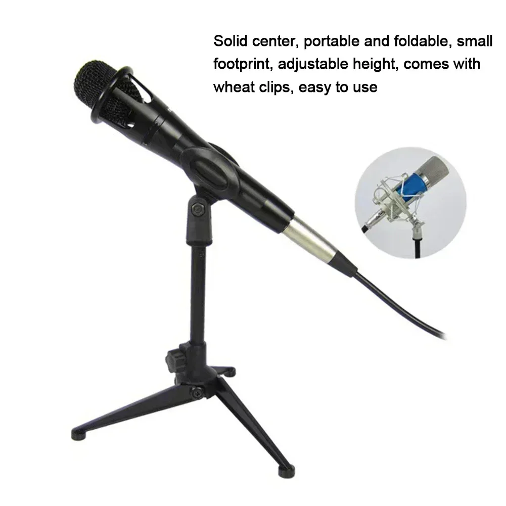 1pc Adjustable Microphone Stand Desktop Tripod Table Stand Clip Holder Bracket Desktop Triangle Microphone Stands Accessories