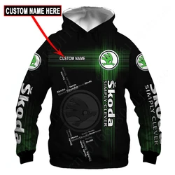 Skoda Harajuku 3D-Druck Reiß verschluss Hoodies Unisex Kleidung Anime Hoodies für Männer Frauen Essentials Pullover lässig Sweatshirt Top