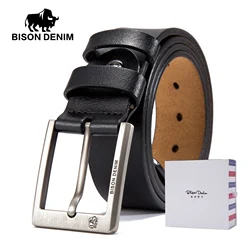 BISON DENIM Genuine Leather Cowskin Belt Men Accessories Cowboy Belts For Men Vintage Pin Buckle Mens Belts High Quality Gift