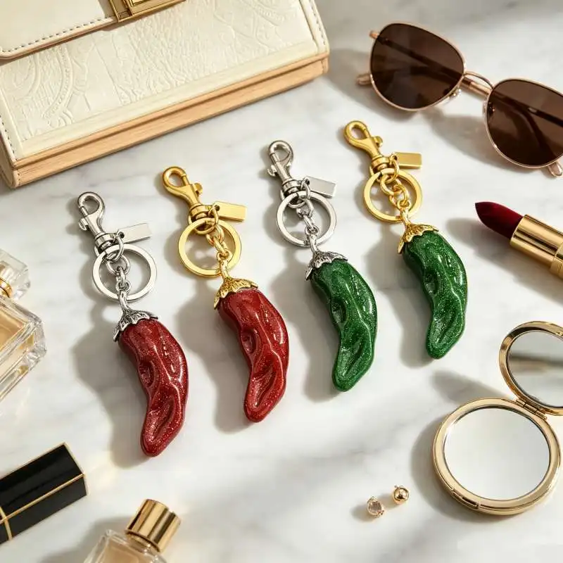 Resin Chili Pepper Bag Charm Italian Horn Lucky Keyring High Gloss Designer Purse Accessories Gifts For Women Trendy Aesthetic