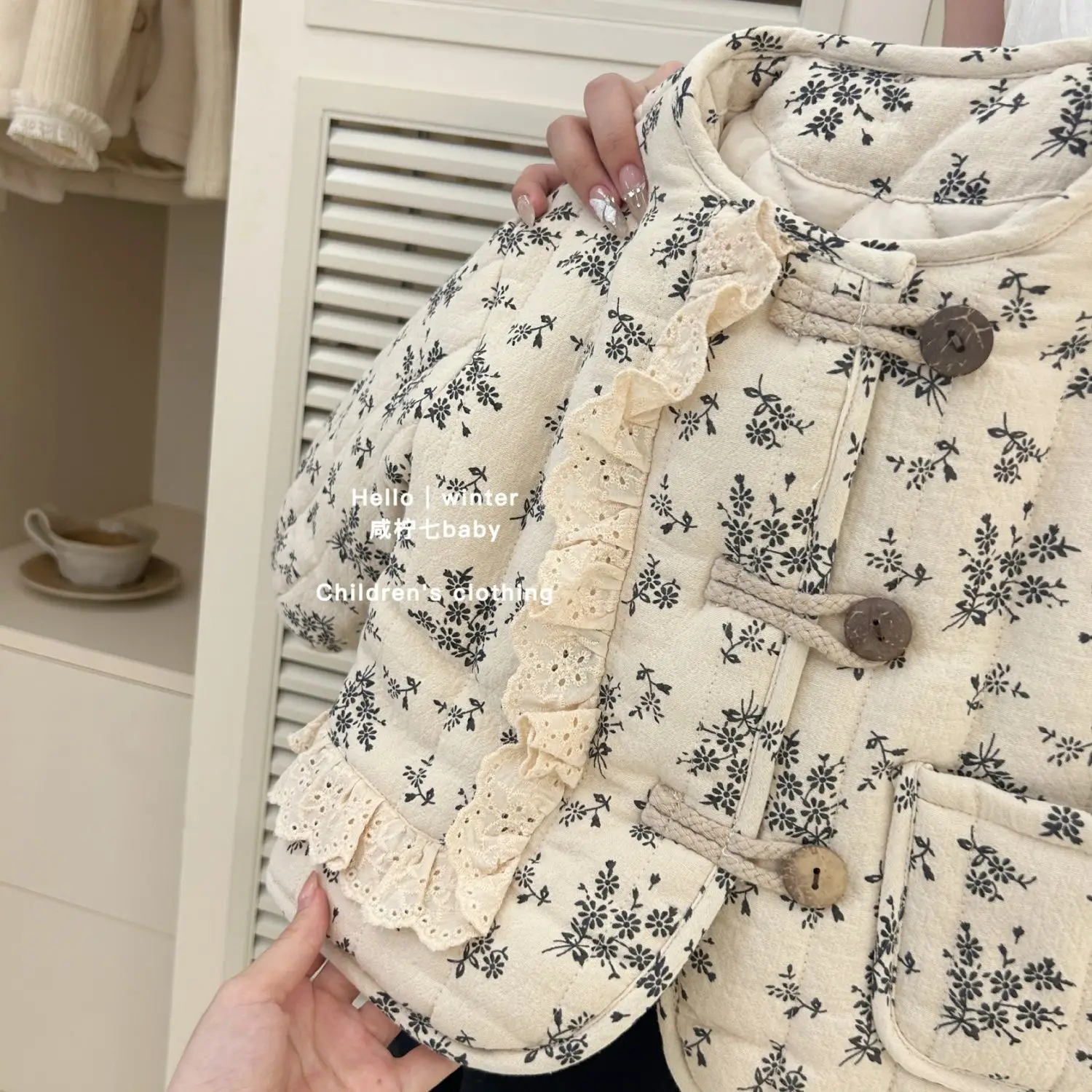 Girls Coat Fall 2026 Kids Korean Winter Cotton Coat Baby Girl Floral Quilted Jacket Winter Thick Girl