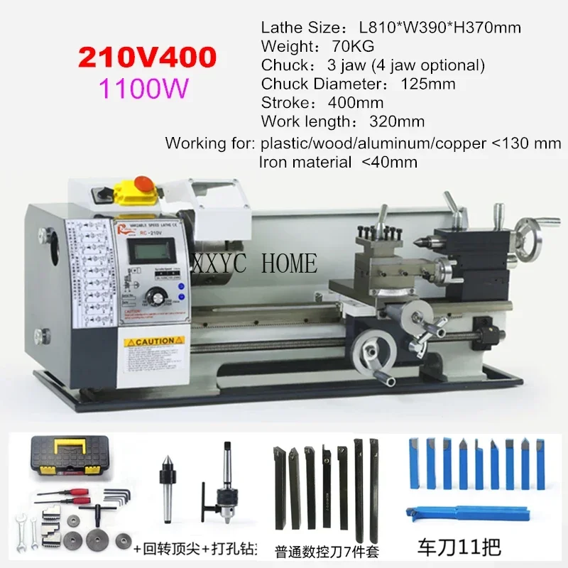 WM210 1100W 400 600 800MM Semi-Automatic Metal Lathe Length Auto Threading Making Mini CNC Machine