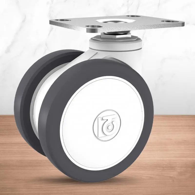 

4 Pcs 4-Inch TPR Medical Casters -Flexible Swivel Wheels with Brake, White Dual-Wheel Design